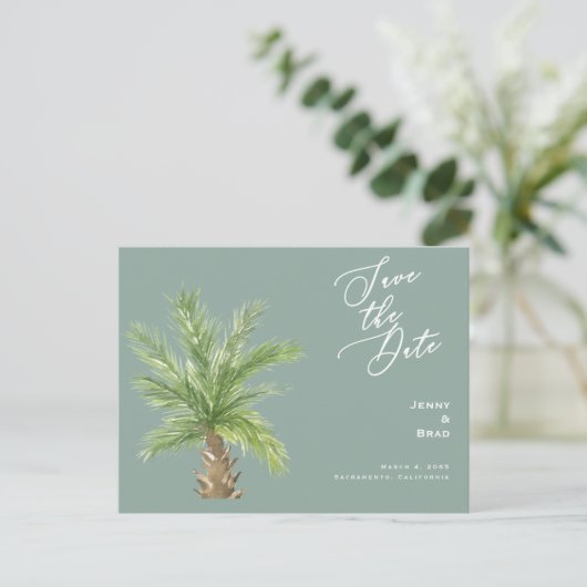 Modern Sage Tropical Foliage Wedding Save the Date Uitnodiging Briefkaart (Staand voorkant)