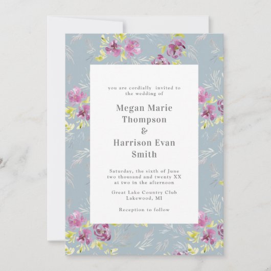 Modern Sage Waterverf Flower Wedding Invitation Kaart (Voorkant)