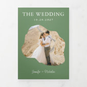 Modern Sage Wedding RSVP Details QR Code Foto Drieluik Uitnodiging (Cover)