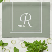 Modern Sage & White Stripe Monogram Personalised Theedoek (Gevouwen)