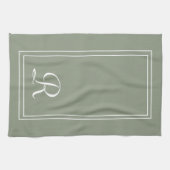 Modern Sage & White Stripe Monogram Personalised Theedoek (Horizontaal)