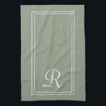 Modern Sage & White Stripe Monogram Personalised  Theedoek<br><div class="desc">Modern Sage Green & White Stripe Monogram Personalised kitchen towel</div>