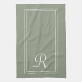 Modern Sage & White Stripe Monogram Personalised Theedoek (Verticaal)