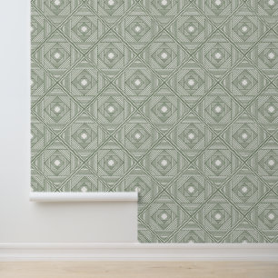 Modern Sage Wit Geometrische Diamant Patroon Behang