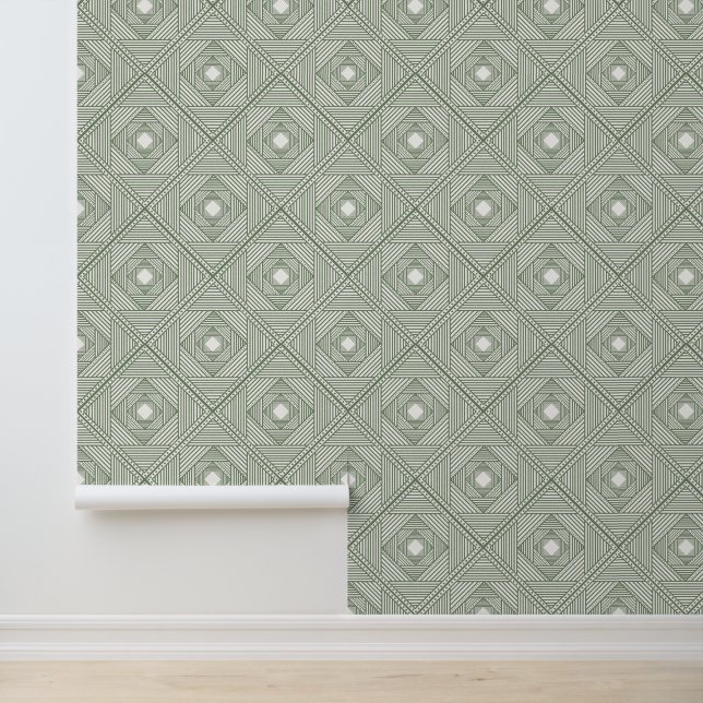 Modern Sage Wit Geometrische Diamant Patroon Behang (Applicatie)