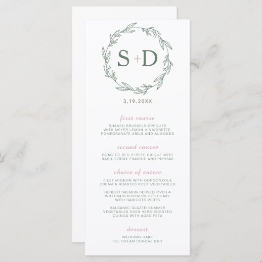 Modern Sage Wreath Wedding Menu (Voorkant / Achterkant)