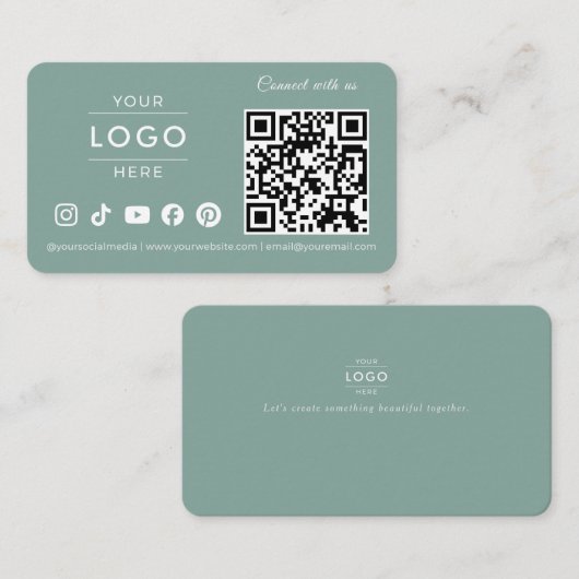 Modern Sagegroene QR-code Social Media Logo Visitekaartje (Voorkant / Achterkant)