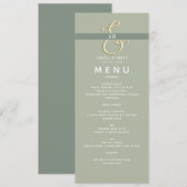 Modern Sagemgroen Trouwmenu Menu (Voorkant / Achterkant)