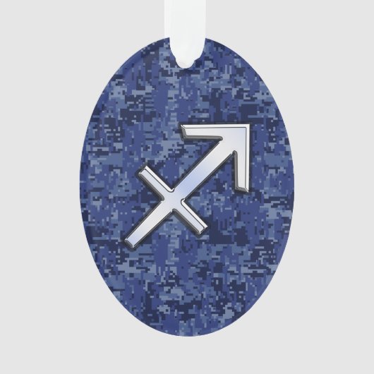 Modern Sagittarius Zodiac Sign Navy Digital Camo Ornament (voorkant)