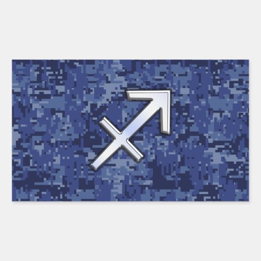 Modern Sagittarius Zodiac Sign Navy Digital Camo Rechthoekige Sticker (Voorkant)