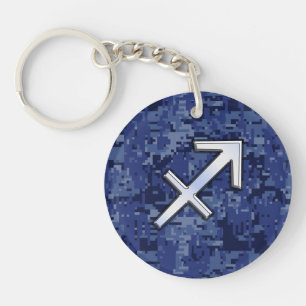 Modern Sagittarius Zodiac Sign Navy Digital Camo Sleutelhanger