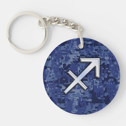 Modern Sagittarius Zodiac Sign Navy Digital Camo Sleutelhanger (Voorkant)