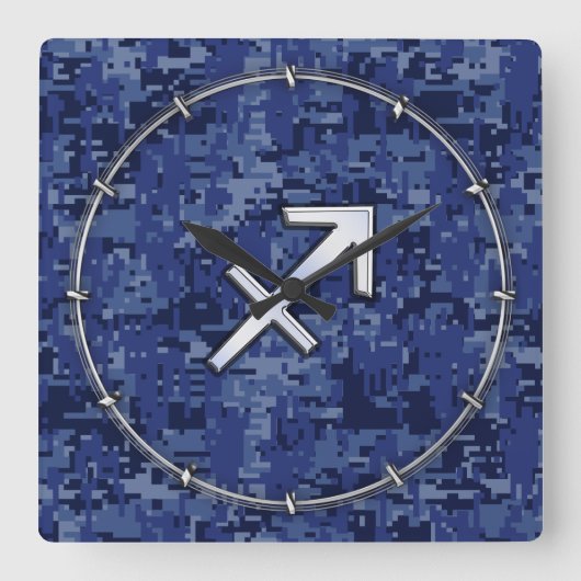 Modern Sagittarius Zodiac Sign Navy Digital Camo Vierkante Klok (Voorkant)