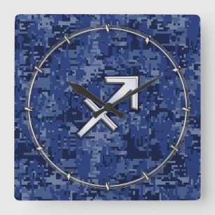 Modern Sagittarius Zodiac Sign Navy Digital Camo Vierkante Klok