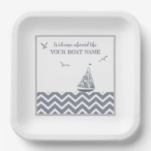 Modern Sailboat Grey Color Scheme, Nautical Papieren Bordje
