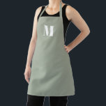 Modern salie groen aangepaste monogram initiaal so schort<br><div class="desc">Modern salie groen op maat monogram initiaal letter effen eenvoudige minimalistische eenvoudige chique keuken Schort.  witte tekst,  of gewoon verwijderen,  op een wijze groene achtergrond. Zeer geschikt voor koks,  koks,  aardewerk,  keramiek,  ambachten,  werk,  keuken,  bakken,  bbq,  grill,  en ook bedrijven en winkels,  enz</div>
