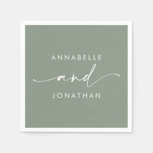 Modern salie groen minimal hedendaagse bruiloft servet (Voorkant)