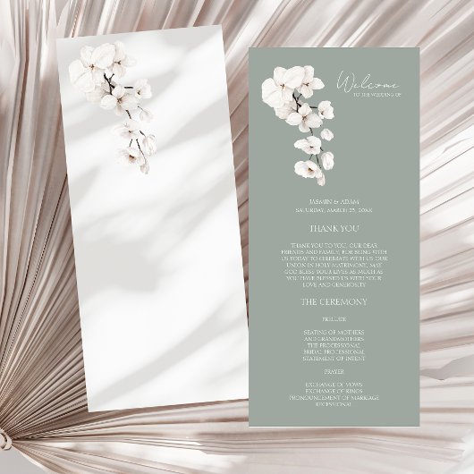 Modern Salie Groene Witte Orchidee Huwelijksprogra