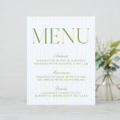 Modern saliegroen en blauwe strepen trouwmenu (Staand voorkant)