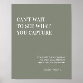 Modern Saliegroen Huwelijk Wegwerp Camerabord Poster