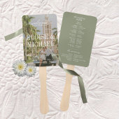 Modern Saliegroen Script Huwelijksceremonie Progra Handwaaier