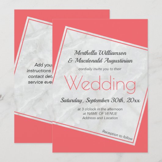 Modern Salmon Pink Wedding Kaart (Voorkant / Achterkant)