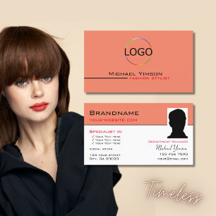 Modern Salmon White met Logo & Photo Professional Visitekaartje
