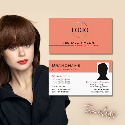 Modern Salmon White met Logo & Photo Professional Visitekaartje