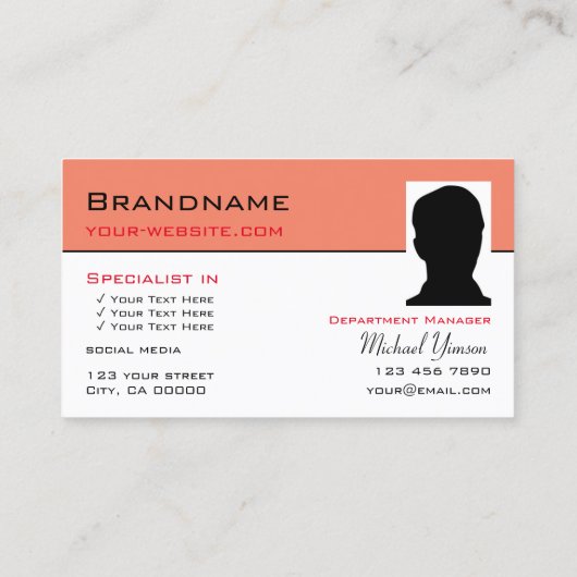 Modern Salmon White Simple met Monogram en Foto Visitekaartje (Achterkant)