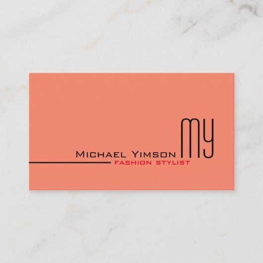 Modern Salmon White Simple met Monogram en Foto Visitekaartje (Voorkant)