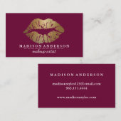 Modern Salon Gold Lips Makeup Artis Visitekaartje (Voorkant / Achterkant)