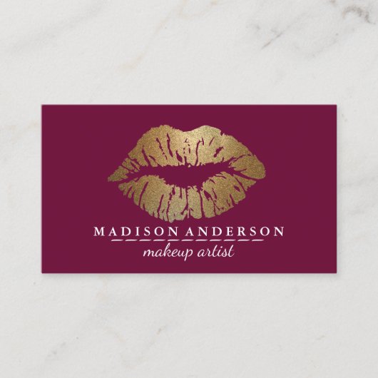 Modern Salon Gold Lips Makeup Artis Visitekaartje (Voorkant)