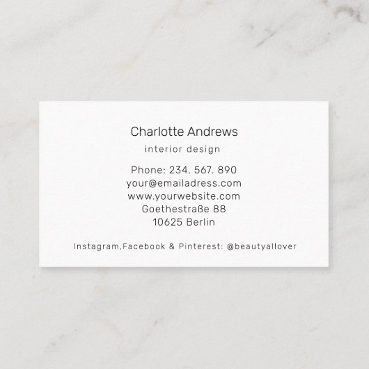Modern, salon, minimaal, waterverf visitekaartje (Achterkant)