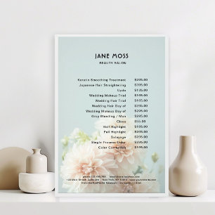 Modern, salon, pioenbloemen prijslijst poster