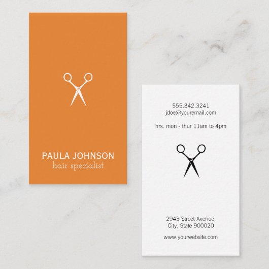 Modern Salon Shears Hair Specialist (oranje) Visitekaartje (Voorkant / Achterkant)
