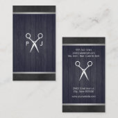 Modern Salon Shears Wood Canvas Trim Monogram 2 Visitekaartje (Voorkant / Achterkant)