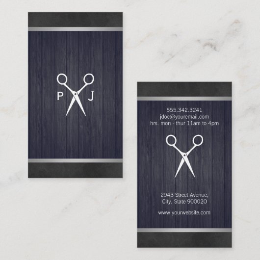 Modern Salon Shears Wood Canvas Trim Monogram 2 Visitekaartje (Voorkant / Achterkant)