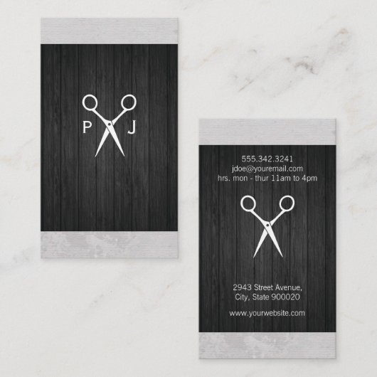 Modern Salon Shears Wood Canvas Trim Monogram Visitekaartje (Voorkant / Achterkant)