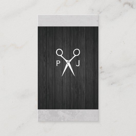 Modern Salon Shears Wood Canvas Trim Monogram Visitekaartje (Voorkant)