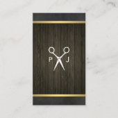 Modern Salon Shears Wood Canvas Trim Monogram Visitekaartje (Voorkant)