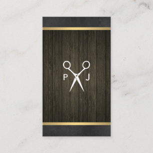 Modern Salon Shears Wood Canvas Trim Monogram Visitekaartje
