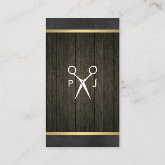 Modern Salon Shears Wood Canvas Trim Monogram Visitekaartje (Voorkant)