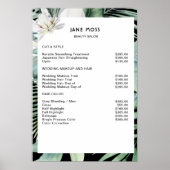 Modern Salon Watercolor Tropische Prijslijst     Poster (Voorkant)