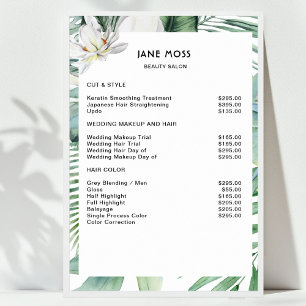 Modern Salon Watercolor Tropische Prijslijst  Poster