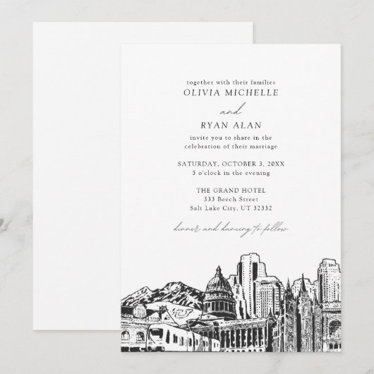 Modern Salt Lake City Zwart & Wit Bruiloft Kaart (Voorkant / Achterkant)