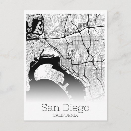 Modern San Diego City Map Briefkaart (Voorkant)