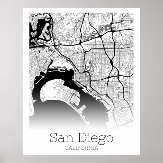 Modern San Diego City Map Poster (Voorkant)