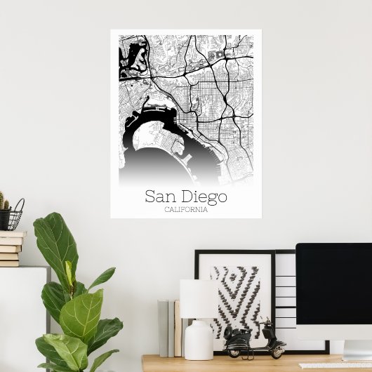 Modern San Diego City Map Poster (Thuiskantoor)