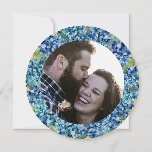 Modern Sand Blue Hydrangea Round Wedding Save The Date (Achterkant)