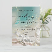 Modern Sand Watercolor Ethereal Shoreline Wedding Kaart (Staand voorkant)